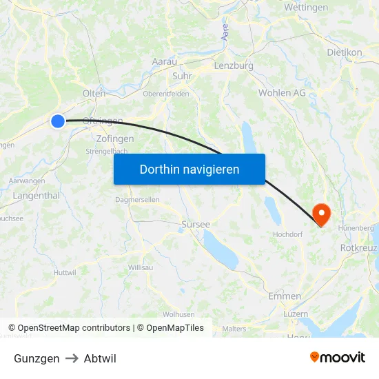 Gunzgen to Abtwil map