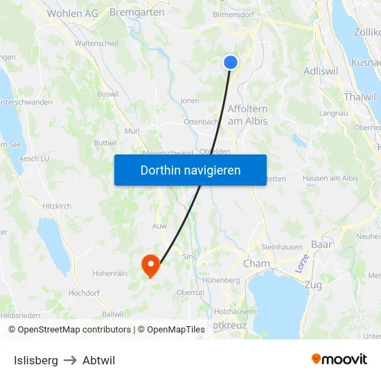 Islisberg to Abtwil map