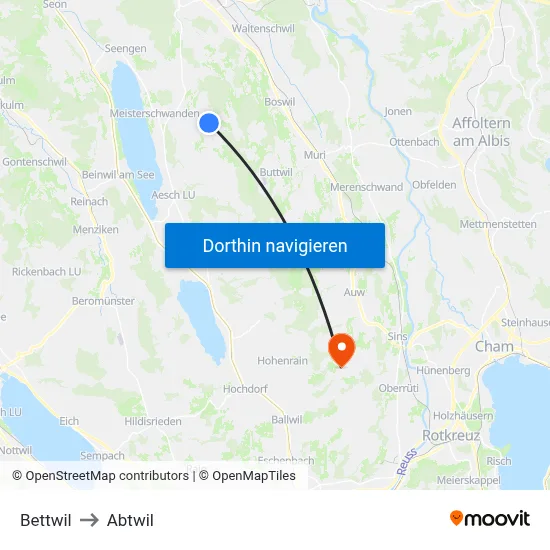 Bettwil to Abtwil map