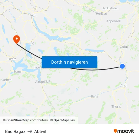 Bad Ragaz to Abtwil map