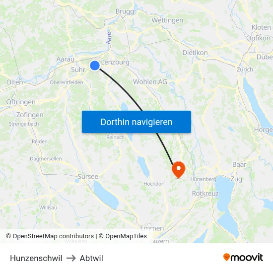 Hunzenschwil to Abtwil map
