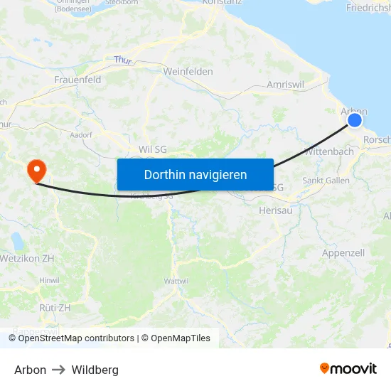 Arbon to Wildberg map
