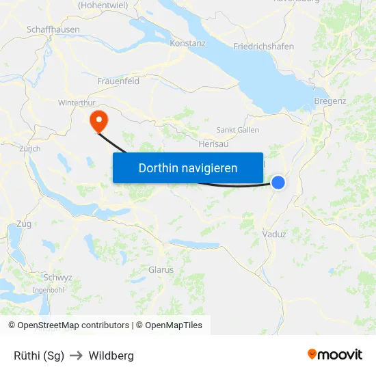 Rüthi (Sg) to Wildberg map