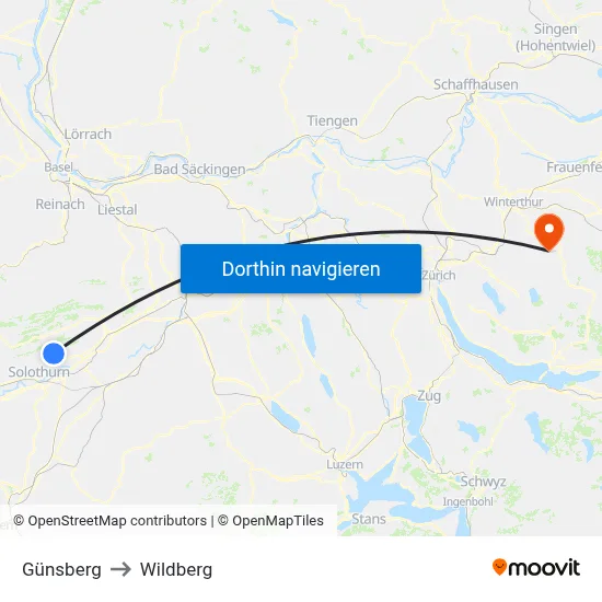 Günsberg to Wildberg map