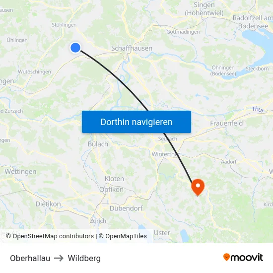 Oberhallau to Wildberg map