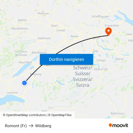 Romont (Fr) to Wildberg map