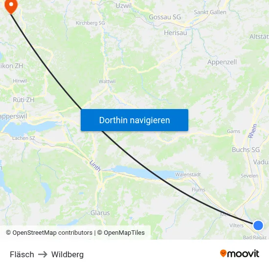 Fläsch to Wildberg map