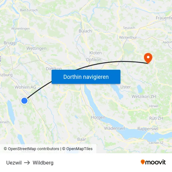 Uezwil to Wildberg map