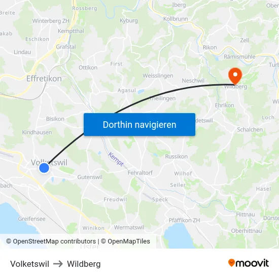 Volketswil to Wildberg map