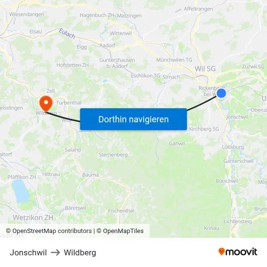 Jonschwil to Wildberg map