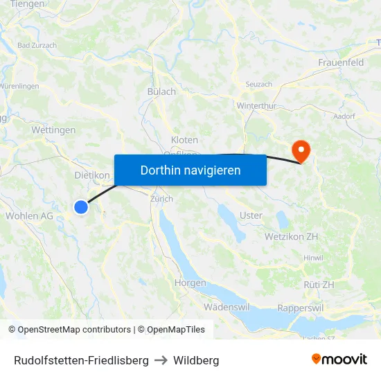 Rudolfstetten-Friedlisberg to Wildberg map