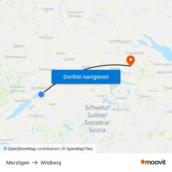 Merzligen to Wildberg map