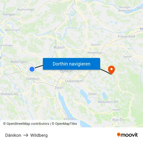 Dänikon to Wildberg map