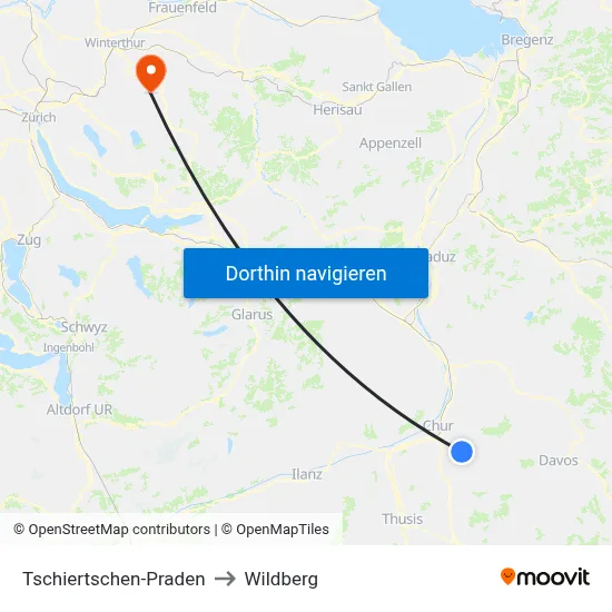 Tschiertschen-Praden to Wildberg map