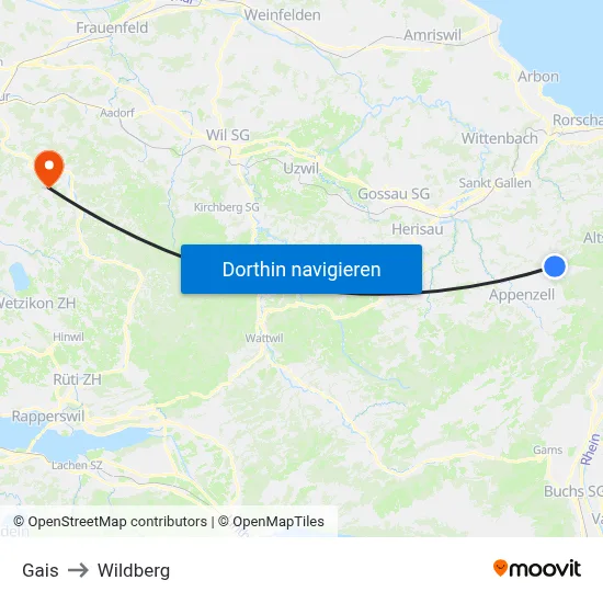 Gais to Wildberg map