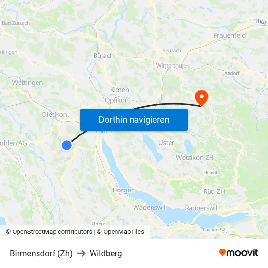Birmensdorf (Zh) to Wildberg map