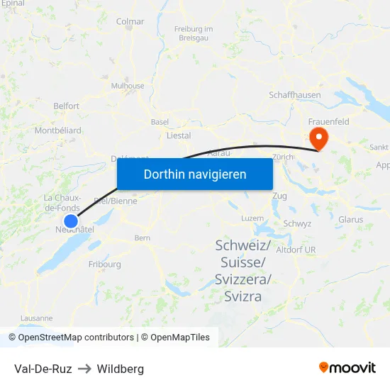 Val-De-Ruz to Wildberg map