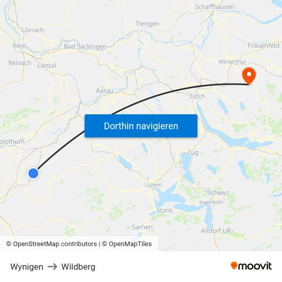 Wynigen to Wildberg map