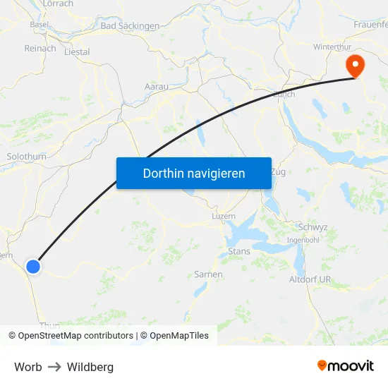 Worb to Wildberg map