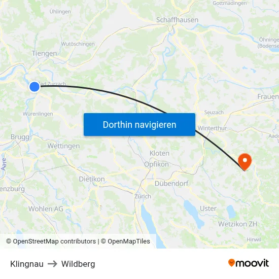 Klingnau to Wildberg map
