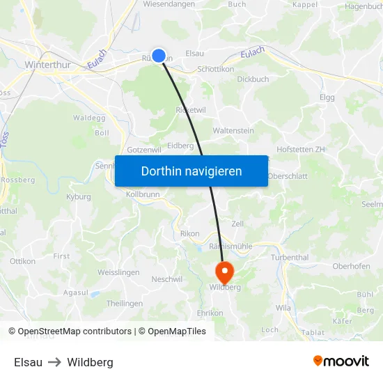 Elsau to Wildberg map