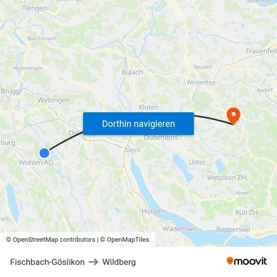 Fischbach-Göslikon to Wildberg map