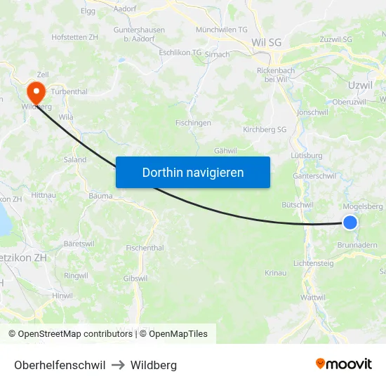 Oberhelfenschwil to Wildberg map