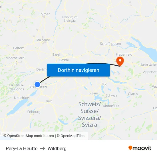 Péry-La Heutte to Wildberg map
