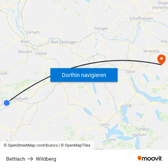 Bettlach to Wildberg map