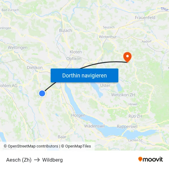 Aesch (Zh) to Wildberg map