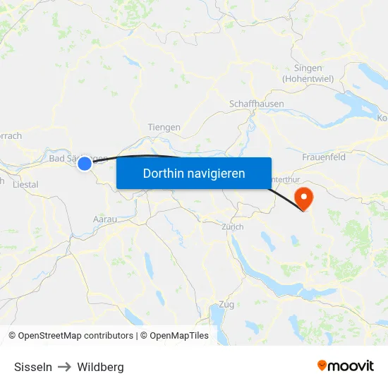 Sisseln to Wildberg map