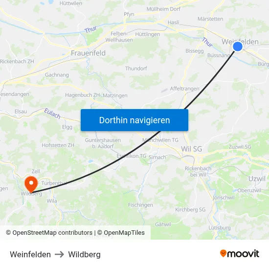 Weinfelden to Wildberg map