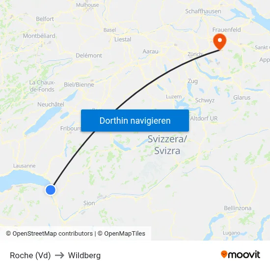Roche (Vd) to Wildberg map