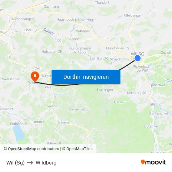 Wil (Sg) to Wildberg map