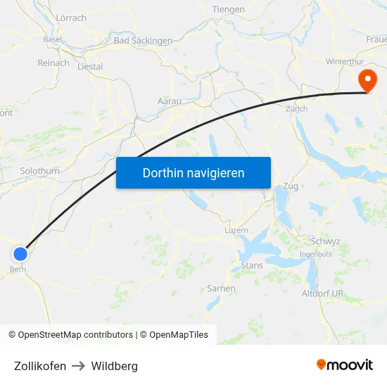 Zollikofen to Wildberg map