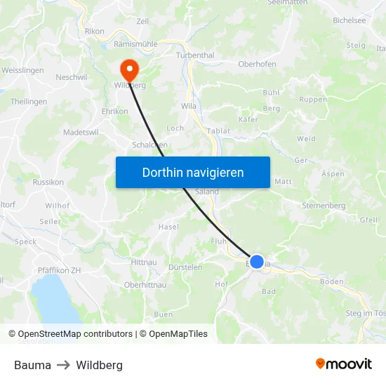 Bauma to Wildberg map