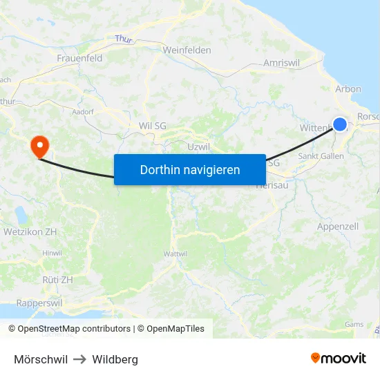 Mörschwil to Wildberg map