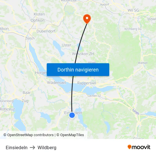 Einsiedeln to Wildberg map