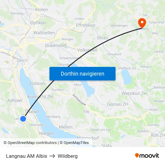 Langnau AM Albis to Wildberg map