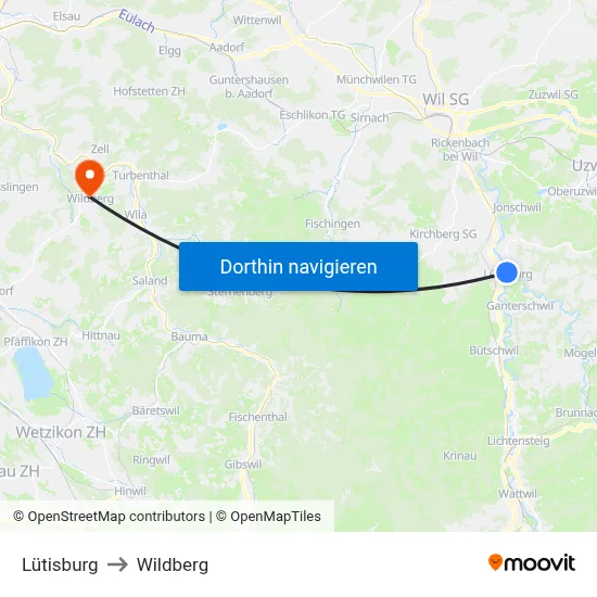 Lütisburg to Wildberg map