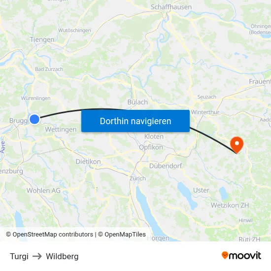 Turgi to Wildberg map