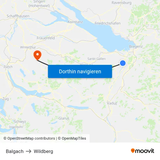 Balgach to Wildberg map