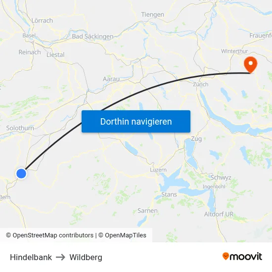 Hindelbank to Wildberg map