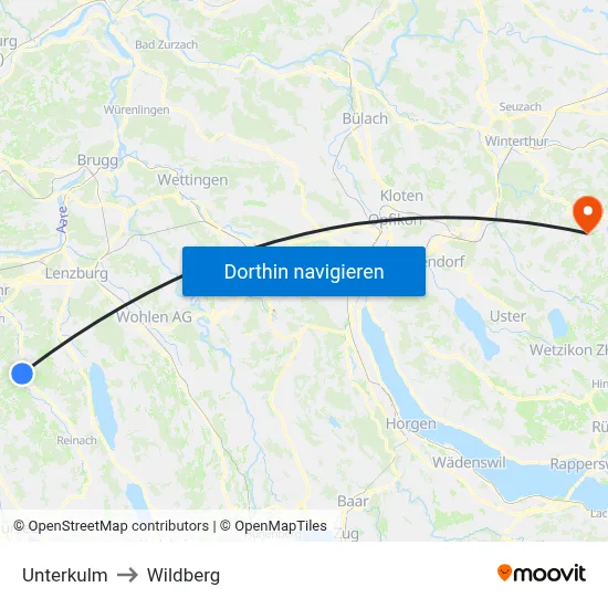Unterkulm to Wildberg map