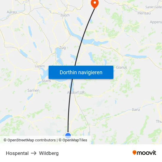 Hospental to Wildberg map