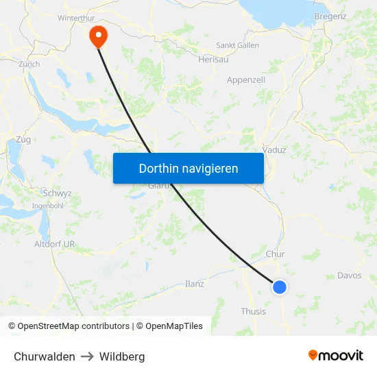 Churwalden to Wildberg map