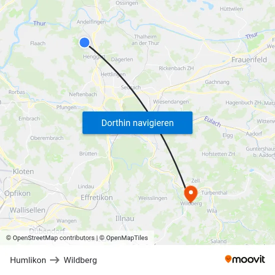 Humlikon to Wildberg map