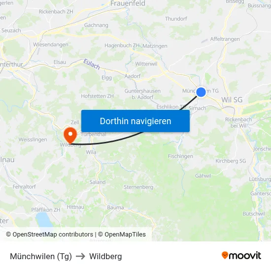 Münchwilen (Tg) to Wildberg map