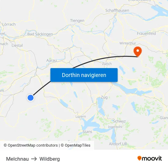 Melchnau to Wildberg map