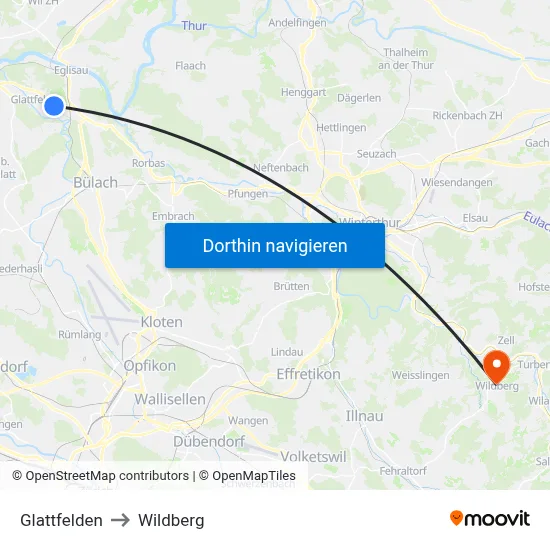 Glattfelden to Wildberg map
